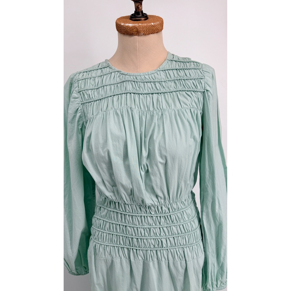 ASOS DESIGN Smocked Waist Tiered Cotton Maxi Boho Peasant Dress Sage Green US 4 - Picture 4 of 10